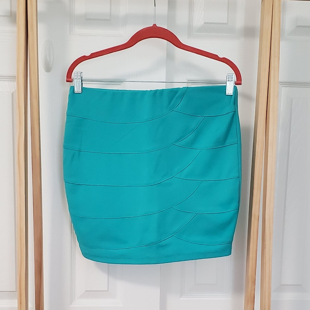 Turquoise Body Con Scallop Skirt